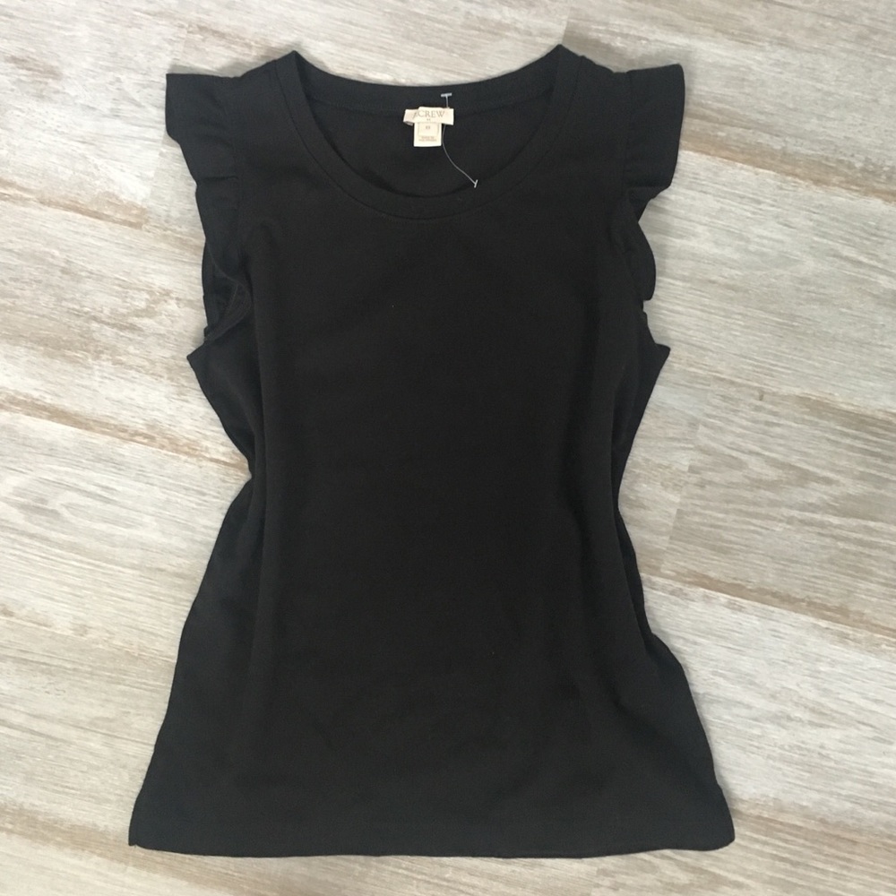 J Crew black tee with flutter sleeves